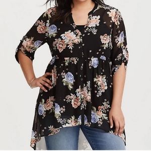 Torrid Lexie Black Floral Chiffon Babydoll Tunic 3x